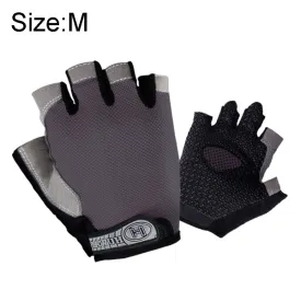 Summer Men Women Fitness Gloves Gym Weight Lifting Cycling Yoga Training Thin Breathable Antiskid Half Finger Gloves, Size:M(Gray)