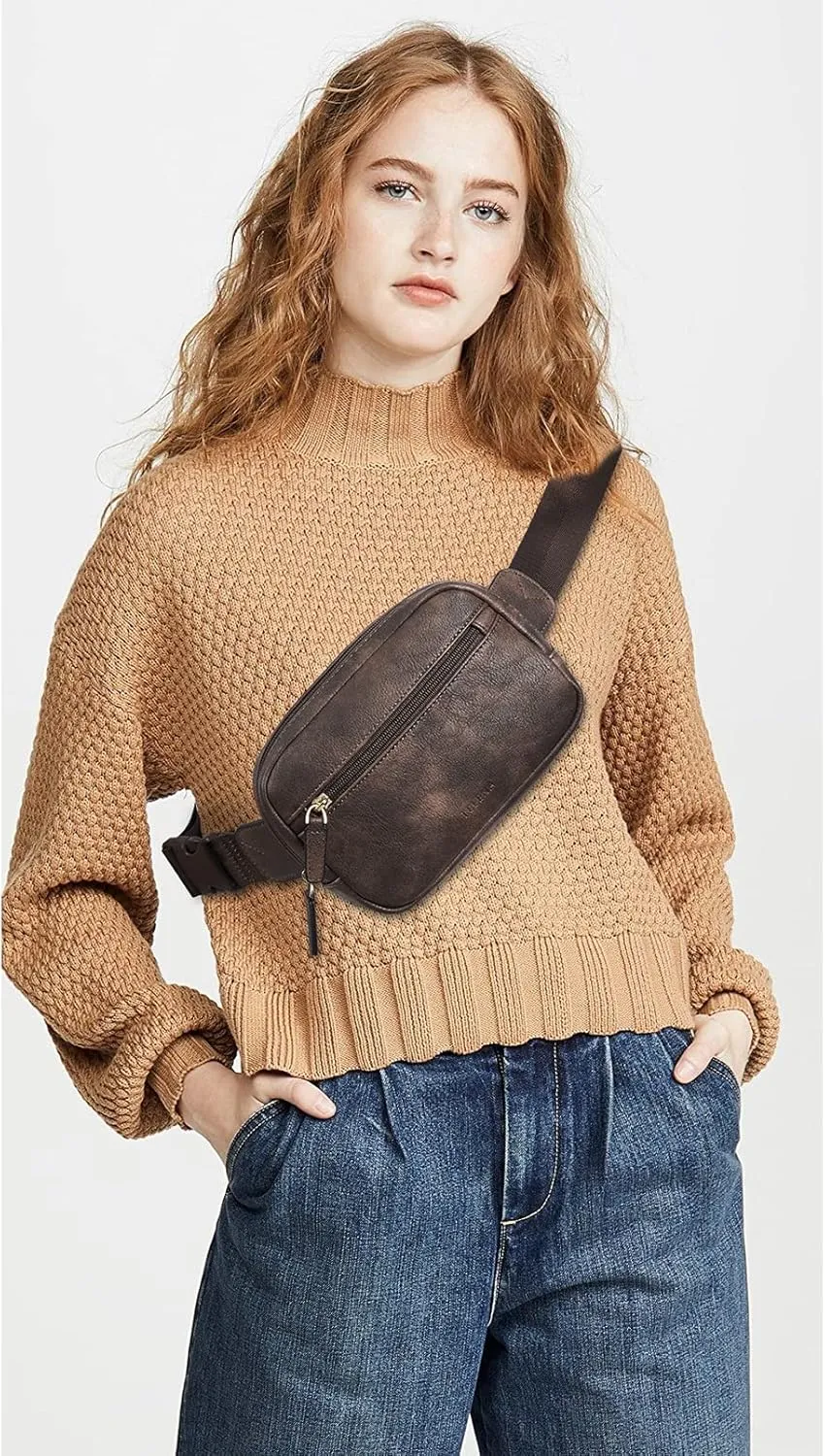 Telena Belt Bag for Women PU Leather Fanny Pack Crossbody Bags for Women Waist Bag with Adjustable Strap, Coffee