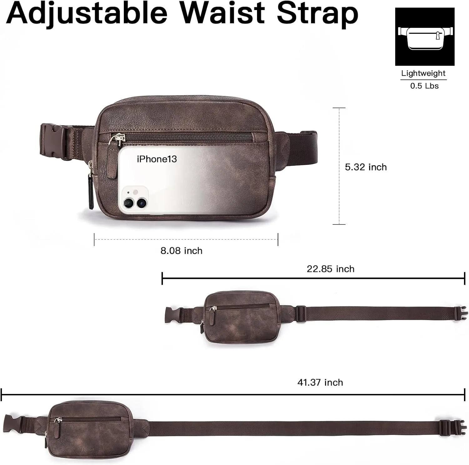 Telena Belt Bag for Women PU Leather Fanny Pack Crossbody Bags for Women Waist Bag with Adjustable Strap, Coffee