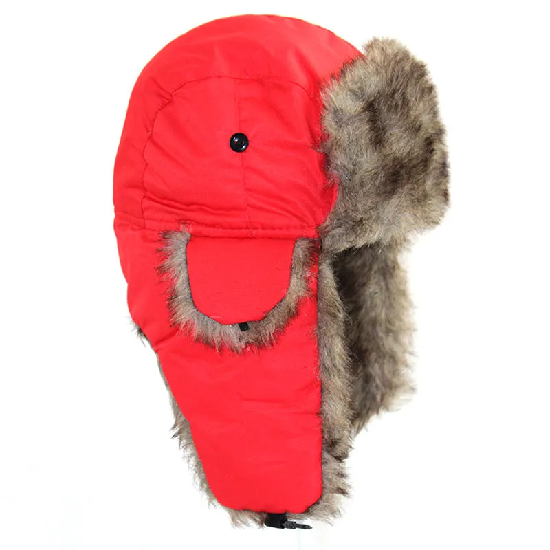 Unisex Winter Keep Warm Earflap Men Women Russian Ski Hat Fur Bomber Ear Earflap Winter Hat Fur Cap Faux Headwear Bonnet