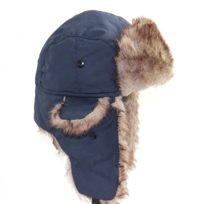 Unisex Winter Keep Warm Earflap Men Women Russian Ski Hat Fur Bomber Ear Earflap Winter Hat Fur Cap Faux Headwear Bonnet