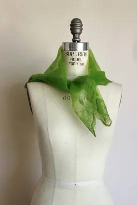Vintage 1950s 1960s Green Scarf with Floral Pattern