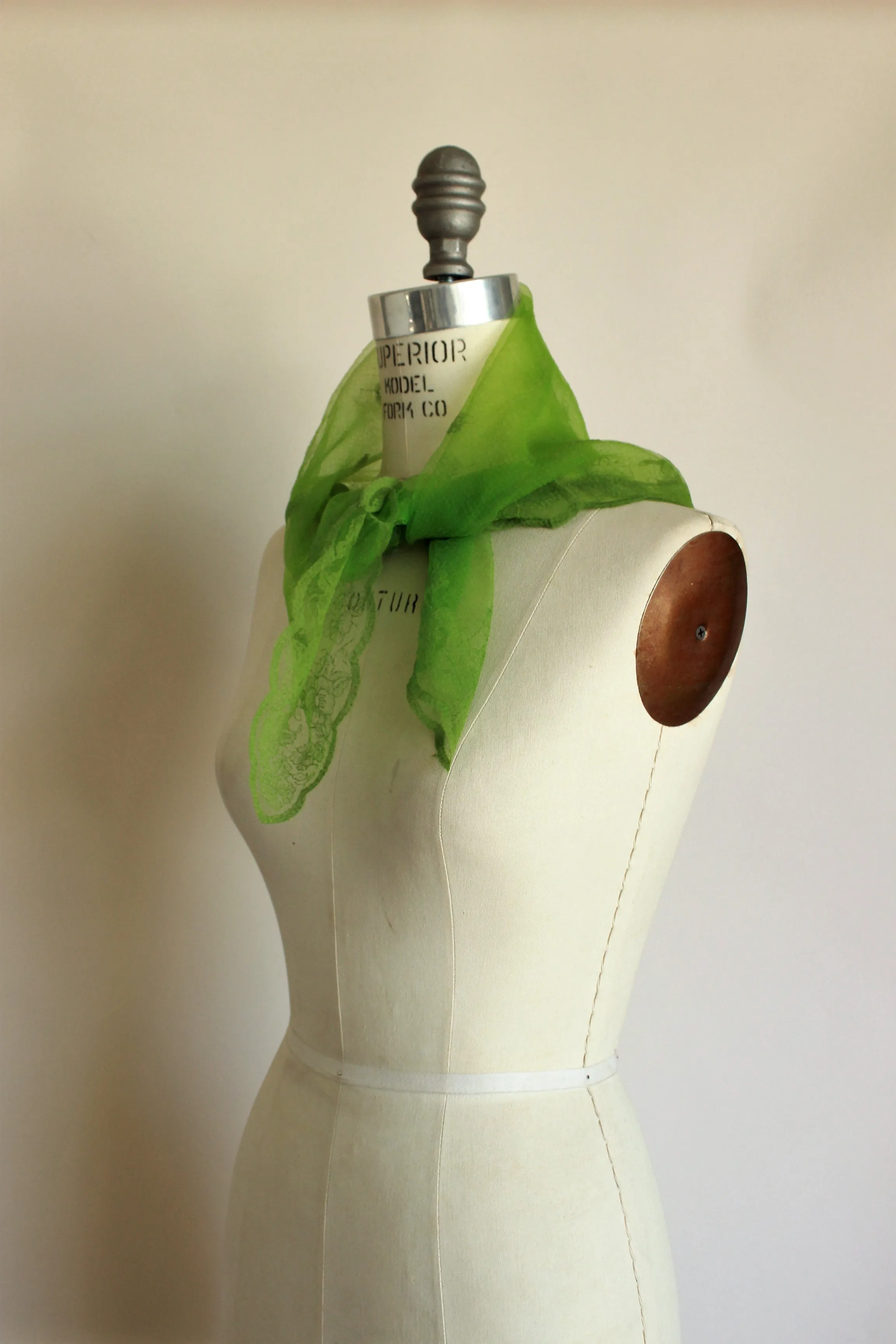 Vintage 1950s 1960s Green Scarf with Floral Pattern
