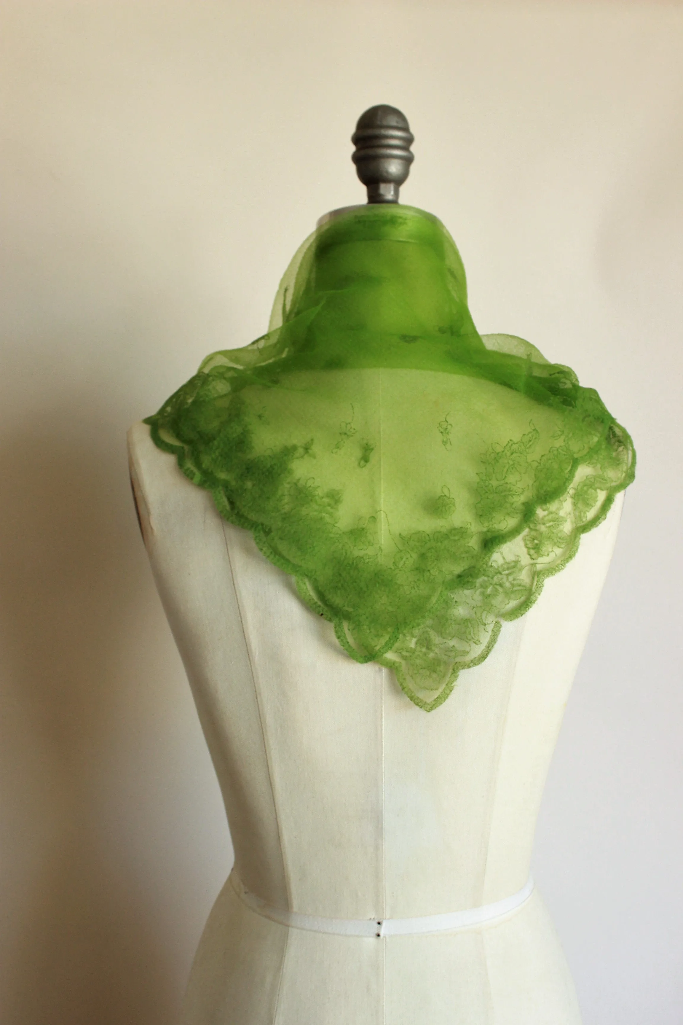 Vintage 1950s 1960s Green Scarf with Floral Pattern