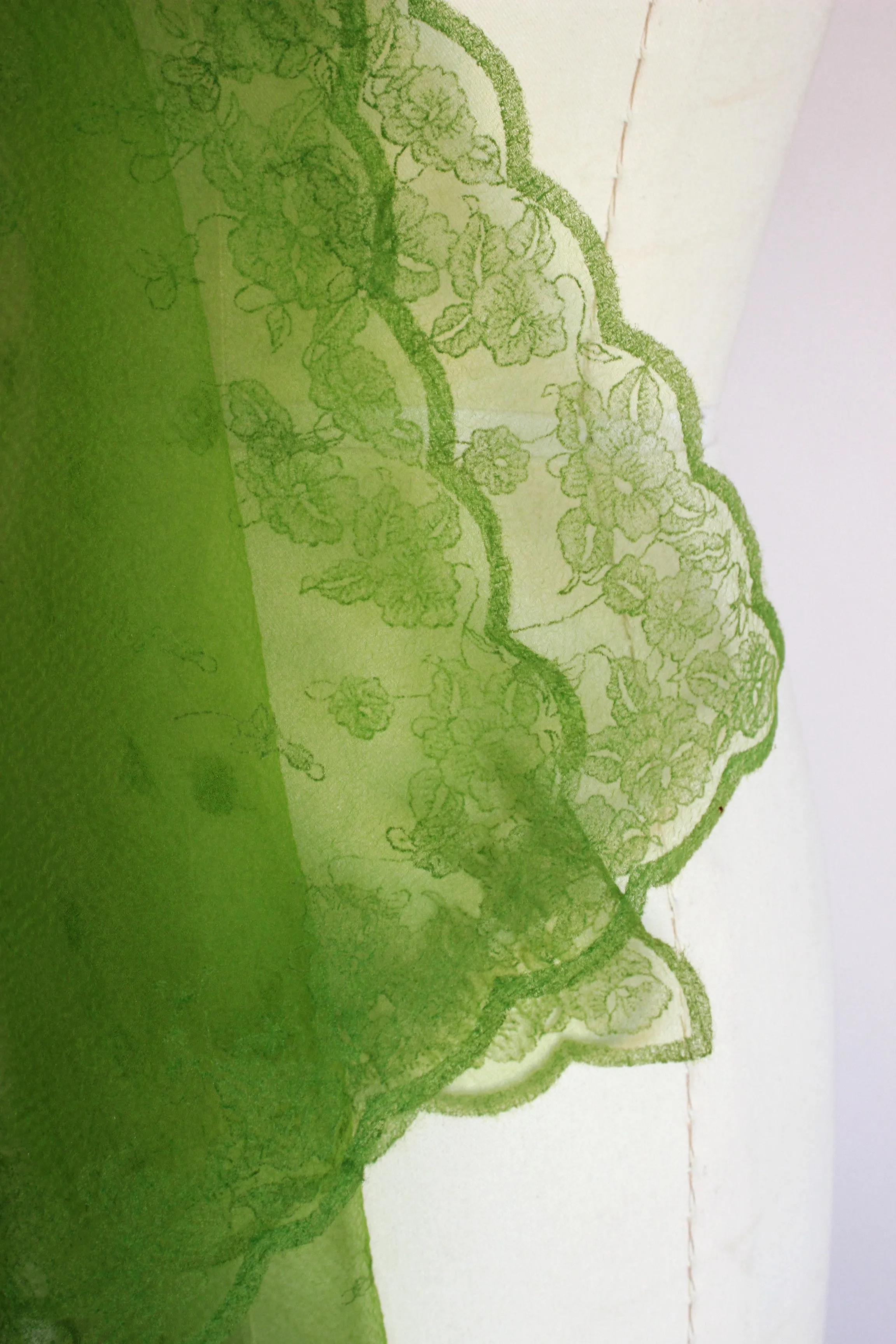 Vintage 1950s 1960s Green Scarf with Floral Pattern