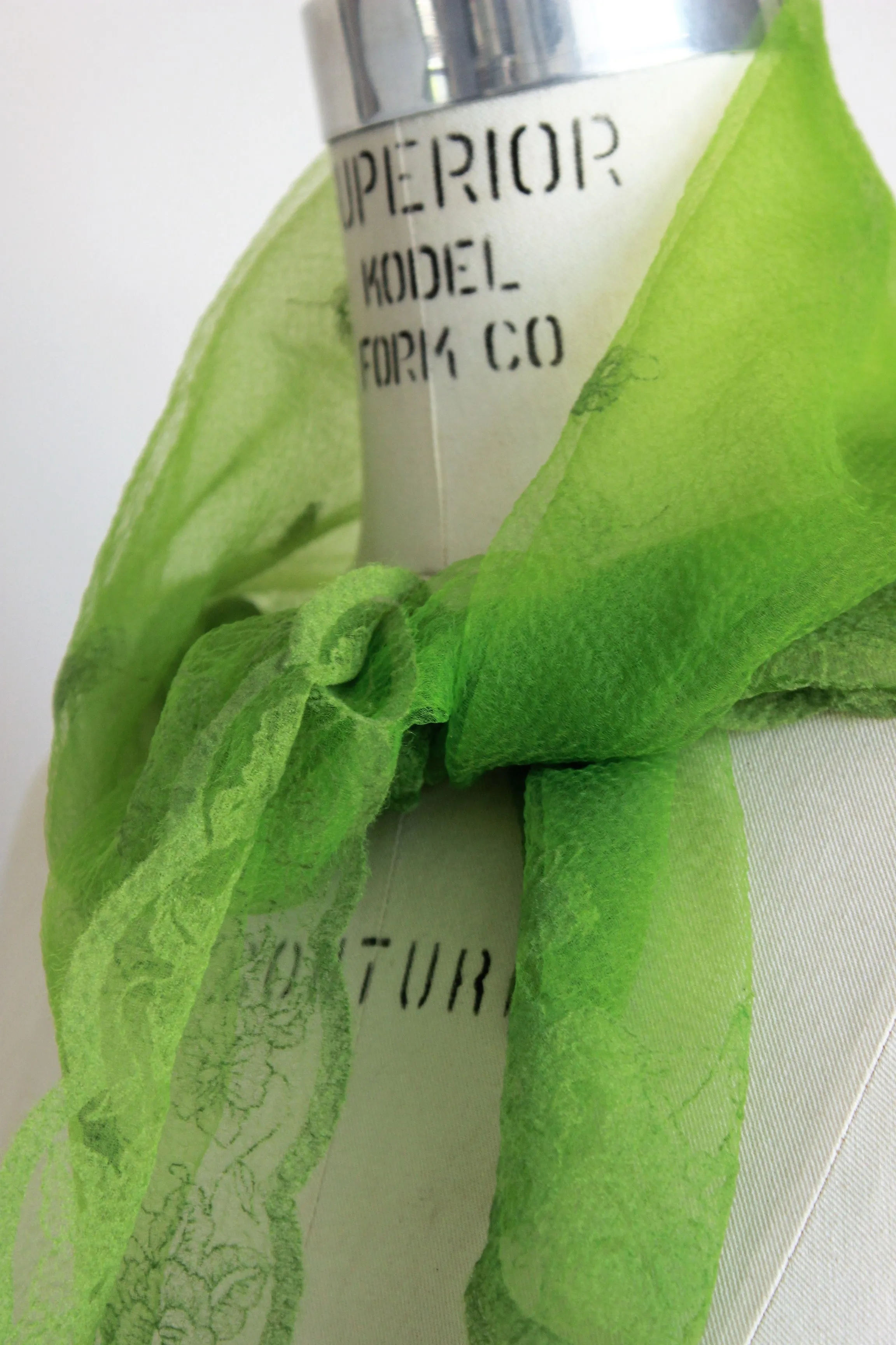Vintage 1950s 1960s Green Scarf with Floral Pattern