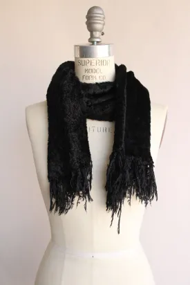 Vintage 1990s Black Velvety Scarf with Fringe