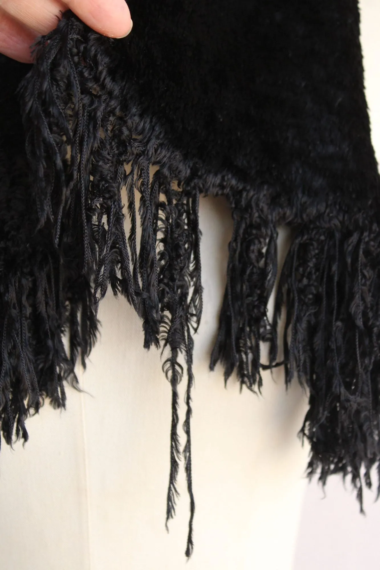 Vintage 1990s Black Velvety Scarf with Fringe