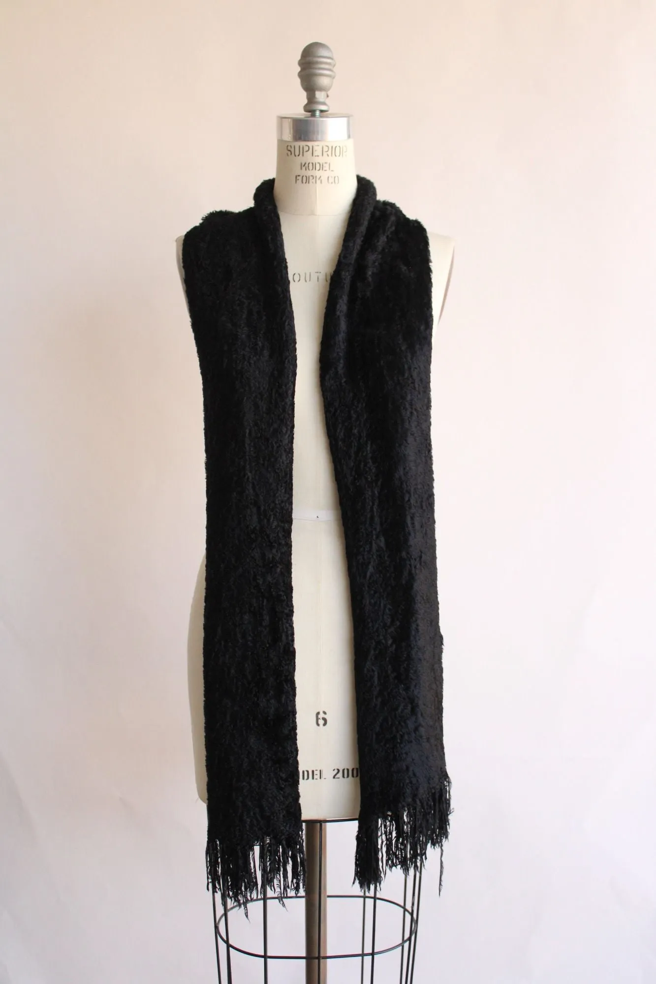 Vintage 1990s Black Velvety Scarf with Fringe