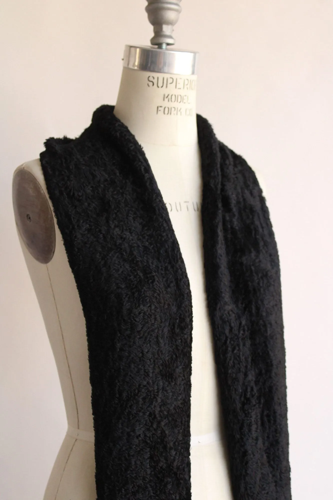 Vintage 1990s Black Velvety Scarf with Fringe