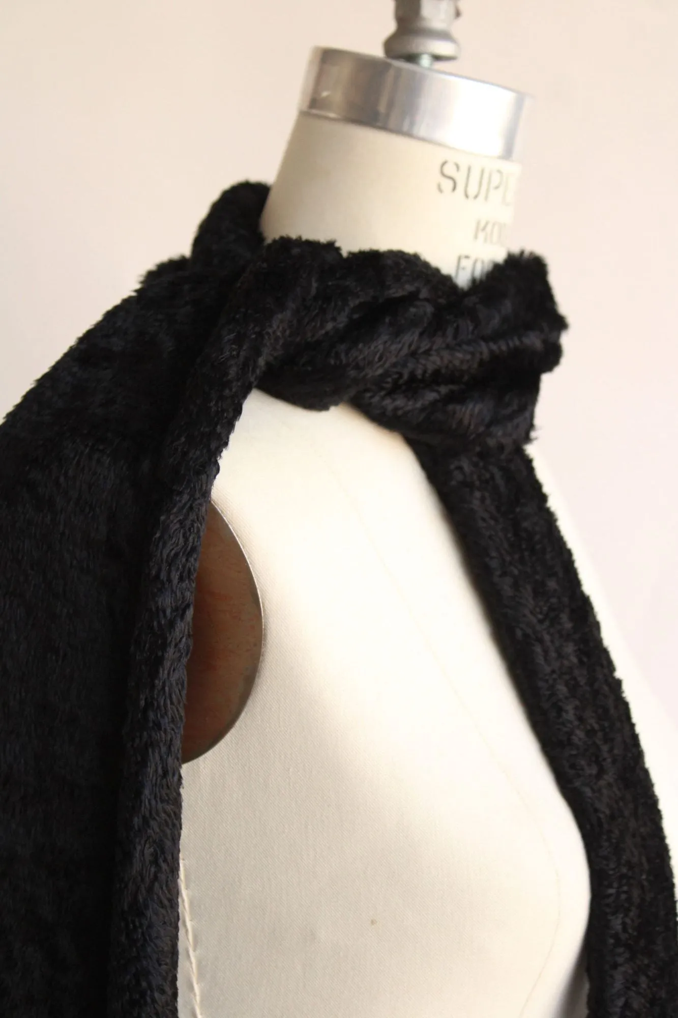 Vintage 1990s Black Velvety Scarf with Fringe