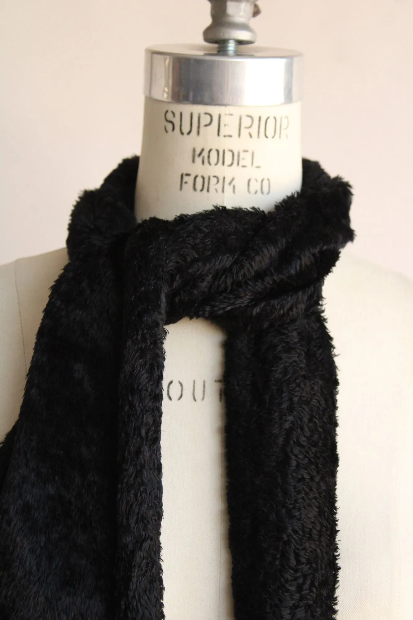Vintage 1990s Black Velvety Scarf with Fringe