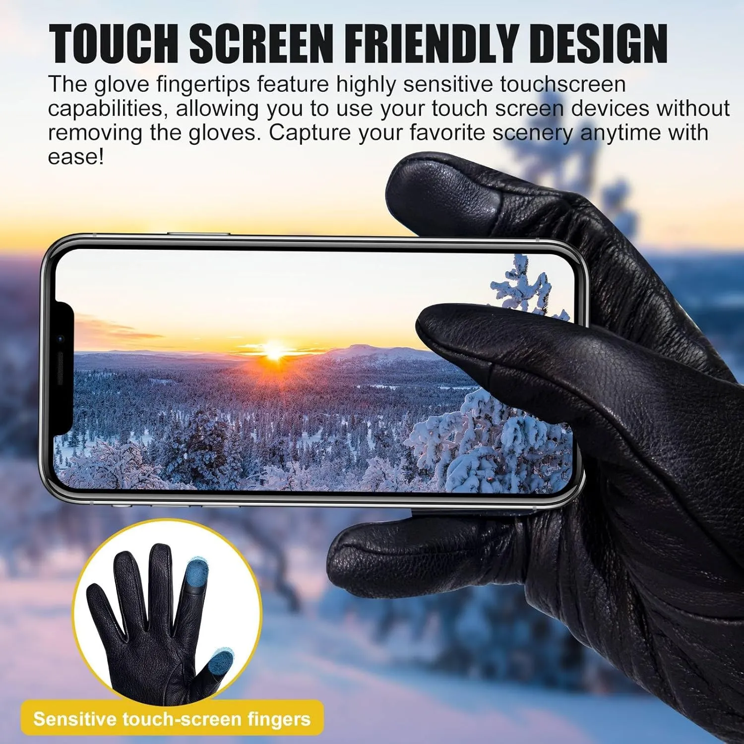 Winter Gloves for Men: Touchscreen Windproof Thermal Sheepskin Leather Gloves Warm Wool Lined for Motorcycle Driving