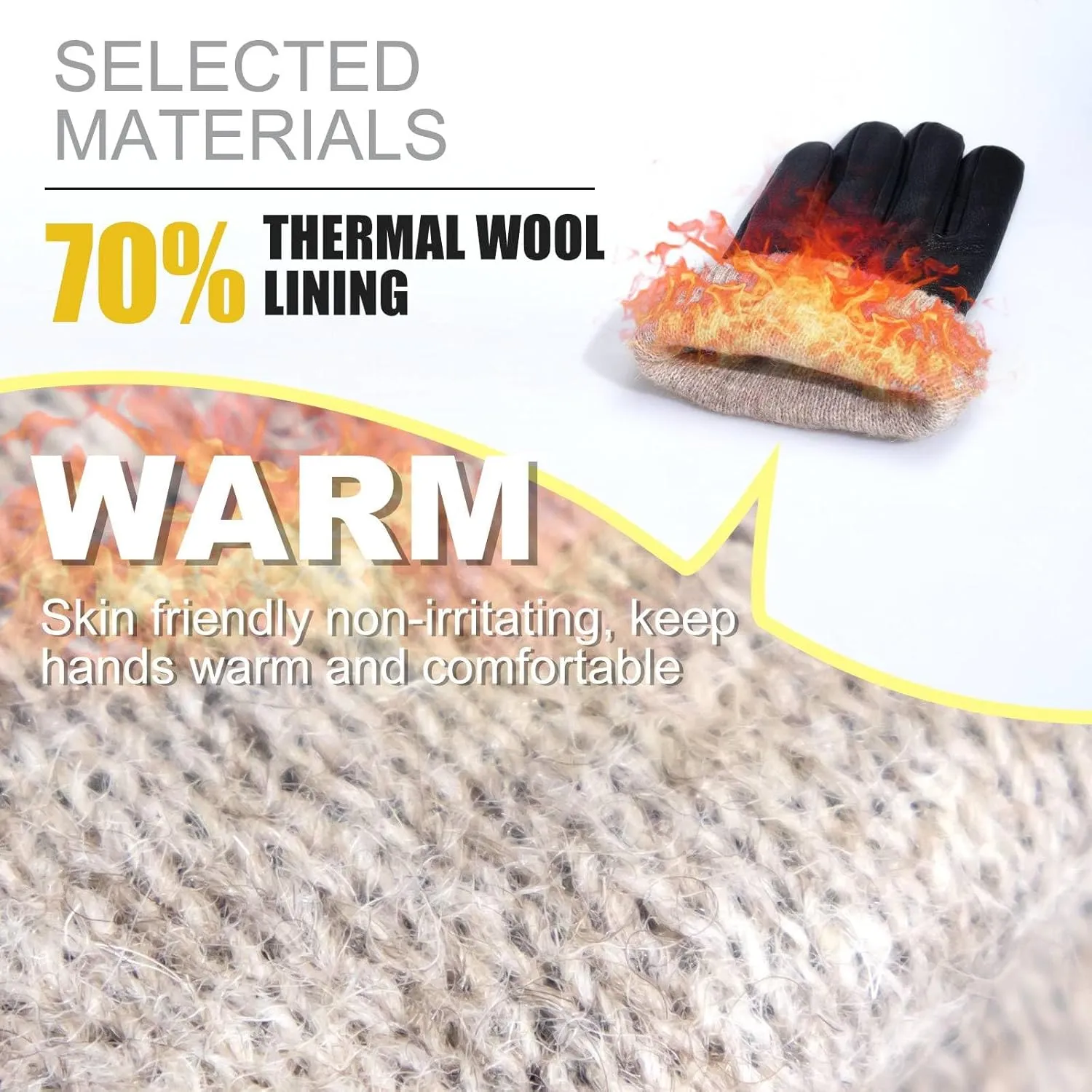 Winter Gloves for Men: Touchscreen Windproof Thermal Sheepskin Leather Gloves Warm Wool Lined for Motorcycle Driving
