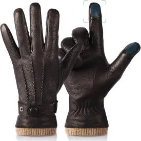 Winter Gloves for Men: Touchscreen Windproof Thermal Sheepskin Leather Gloves Warm Wool Lined for Motorcycle Driving