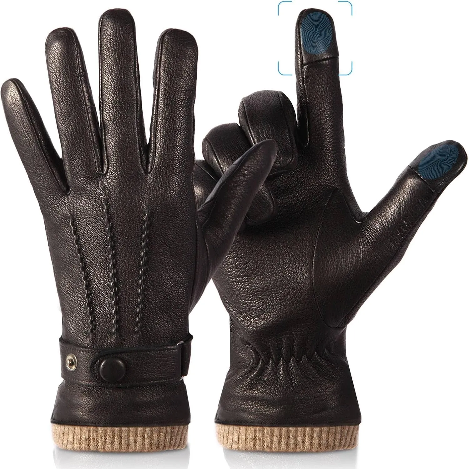 Winter Gloves for Men: Touchscreen Windproof Thermal Sheepskin Leather Gloves Warm Wool Lined for Motorcycle Driving