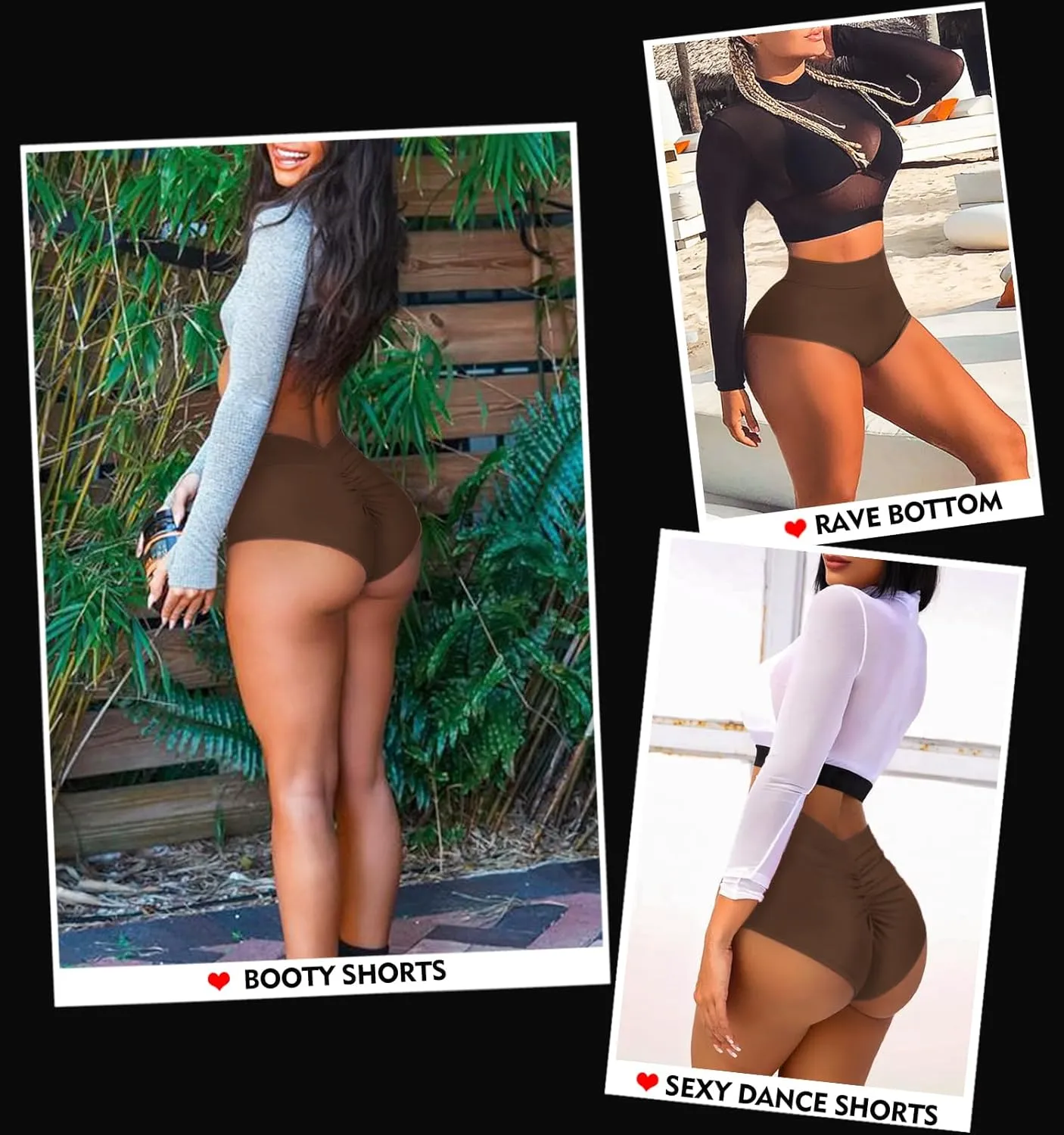 Women's High Waist Yoga Booty Shorts V Back Scrunch Gym Workout Spandex Dance Hot Pants Butt Lifting Rave Bottoms
