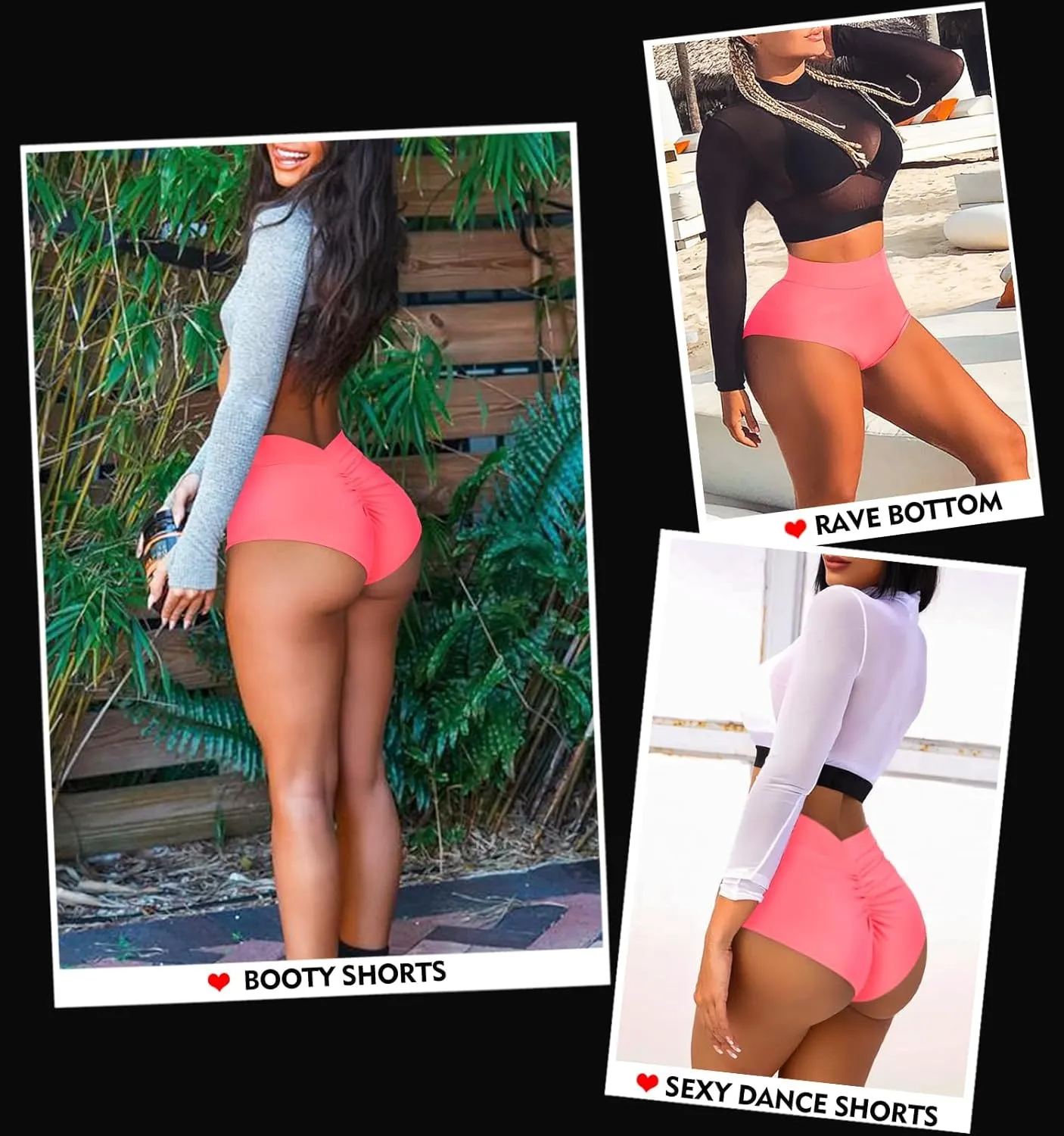Women's High Waist Yoga Booty Shorts V Back Scrunch Gym Workout Spandex Dance Hot Pants Butt Lifting Rave Bottoms